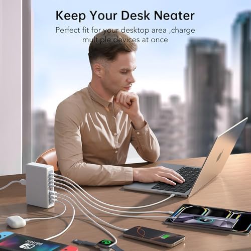 40 W USB C Multi-Device Fast Charger – 4-Port Power Adapter for i Phone & Samsung – Sleek Black Compact Travel Charger with Dual PD & QC Technology for Efficient Home and On-the-Go Charging Solutions – Perfect for Busy Professionals and Families