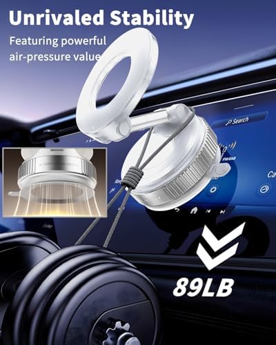 2025 Upgraded Vacuum Magnetic Phone Holder, Car Phone Holder for Magsafe [89+LBS Suction & 2800gf Magnetic] Suction Cup 360° Adjustable Phone Mount Car Truck Accessories for Women Men – Enhanced Compatibility and Speed