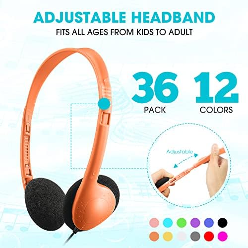 Bulk 36-Pack Kids Over-Ear Headphones – Yunsailing Adjustable Classroom Headsets with 3.5 mm Plug for Ultimate Learning & Engagement, Comfortable & Durable Wired Earphones for Students