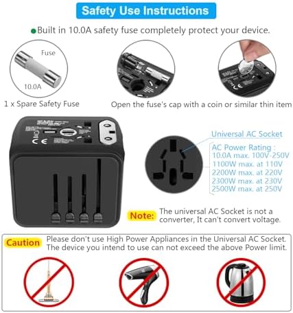 Advanced 7-in-1 Universal Travel Adapter with 35 W PD Fast Charging – Sleek Black & Silver Design for Worldwide Use, Featuring 4 USB-C and 2 USB-A Ports for Effortless Connectivity Across the US, UK, Europe, and Australia – Unmatched Compatibility and Speed for Every Adventure