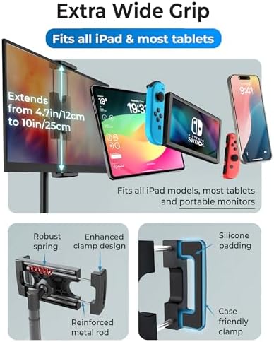 Height Adjustable Cooper Tab Stand – Premium Aluminum Alloy Tablet Holder & Portable Monitor Stand for i Pad, Pro, Air, Mini & Kindle – Versatile Design in Sleek Night Black for Enhanced Comfort and Productivity