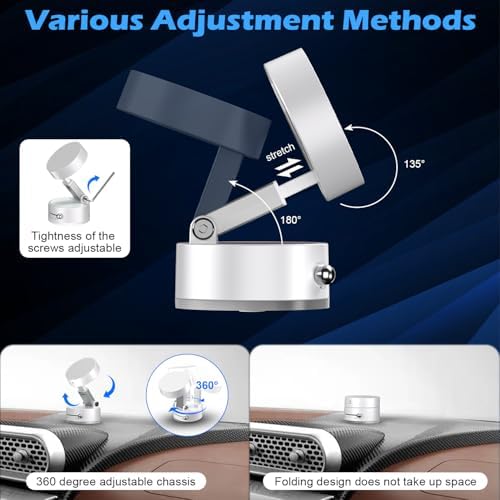 imluckies Magnetic Car Phone Holder for Magsafe iPhone, Seamless Vacuum Suction Cup Phone Mount, 360° Rotatable & Retractable Foldable Car Accessory, Easy to Install/Remove, White – Enhanced Compatibility and Speed