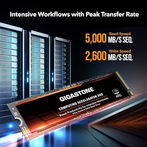 Elevate Your Gaming and Creative Potential with the Gigastone 500 GB M.2 NVMe SSD – Lightning-Fast PCIe Gen 4 Internal Solid State Drive for Seamless 3 D Rendering and 4 K/8 K Video Editing – Unmatched 5,000 MB/s Read Speeds for Gamers and Content Creators – Perfect Upgrade for PCs, Laptops, and PS5 with Enhanced Compatibility and Reliability