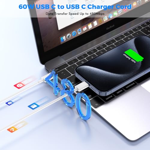 30 W Ultra-Fast USB-C Charger for Mac Book & i Phone – Dual Pack with 10 ft Cable for Efficient Charging of M1, M2, M3 Models – Premium Safety Features & Universal Compatibility for All USB-C Devices – Compact, Portable Design for Home, Office, Travel