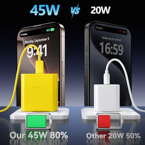 Apple 16 Series 45 W USB-C Rapid Charger with 6.6 ft Type-C Cable – Ultimate Fast Charging Solution for i Phone 16, Galaxy S24/S23, and All USB-C Devices – Compact, Durable, and Safety-Enhanced Power Adapter for On-the-Go Efficiency