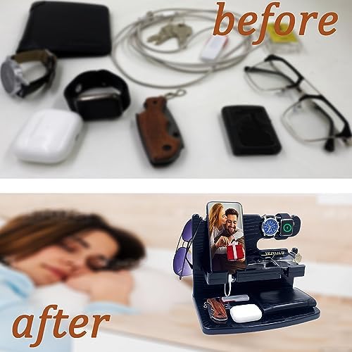 Gifts for Men Women Dad Husband Boyfriend Wood Phone Docking Station Nightstand Organizer for Men Birthday Gifts (Dark Brown) – Enhanced Compatibility and Speed