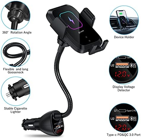 Effortless On-the-Road Charging: 15 W Qi Wireless Car Charger Mount with Auto-Clamping Phone Holder – Dual QC 3.0 Ports for i Phone & Samsung Compatibility – Ideal for Safe, Fast Charging in Any Vehicle