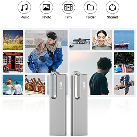 Aiibe 64 GB Flash Drive 5 Pack – Premium Metal USB 2.0 Memory Sticks, Waterproof & Portable Keychain Design for Effortless File Sharing and Secure Data Storage – Ideal for Home and Office Use