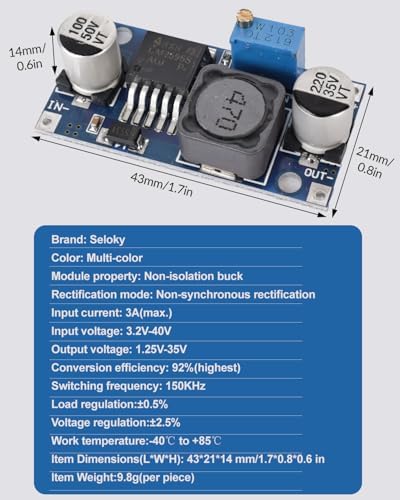 20-Pack of LM2596 Adjustable DC-DC Buck Converter Modules – Precision Voltage Regulation for Custom Power Management (Input 3-40 V, Output 1.5-35 V) – Advanced Electronic Stabilizers for High-Efficiency Performance and Versatile Applications