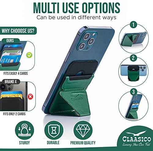 Versatile Claasico Magnetic Cell Phone Wallet & Stand – Stylish Brown Cardholder with Car Air Vent Mount, Dual-Mode Viewing, Extra Magnetic Strips for Enhanced Compatibility – Ultimate Hands-Free Accessory for i Phone Users and Minimalist Lifestyles