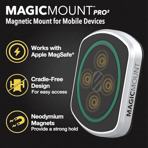 Transform Your Driving Experience with the Scosche MP2 FM-XCES0 Magic Mount Pro2 – Universal Flush Magnetic Car Mount Compatible with Mag Safe, i Phones, Galaxy, Pixel & All Smartphones – Effortless Hands-Free Access and Enhanced Stability for Safe Navigation