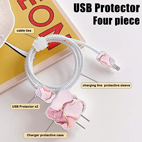 Chic Kawaii Marble Pattern Cable Protector for i Phone Charger – Stylish Data Cable Saver for Enhanced Durability and Fast Charging Compatibility with i Phone 11, 12, 13, 14, Pro Max, XS, XR, X, 7, 8 Plus – Lightweight and Trendy Phone Accessory