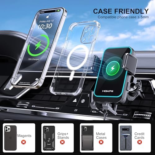 MOKPR Wireless Car Charger – 15 W/10 W/7.5 W Auto-Clamping Cup Holder Phone Mount for i Phone & Samsung – Fast Charging Car Mount with Enhanced Compatibility for Seamless Navigation & Calls – Durable, Convenient, and Safe Charging Solution for Busy Lifestyles