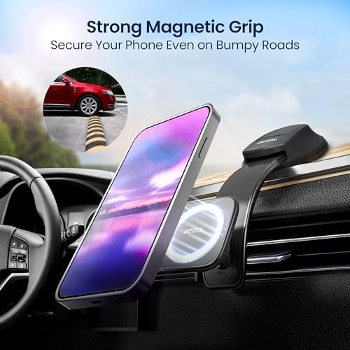 Aetos Mag Safe Car Mount: Ultimate 360° Rotatable Phone Holder for i Phone 15/14/13/12 Pro/Plus/Max & Android Devices – Adjustable Alloy Arm for Custom Positioning, Sleek Modern Design Enhances Vehicle Aesthetics, Effortless Hands-Free Navigation & Calls, Durable Yet Lightweight for Everyday Use – Elevate Safety and Convenience on the Road