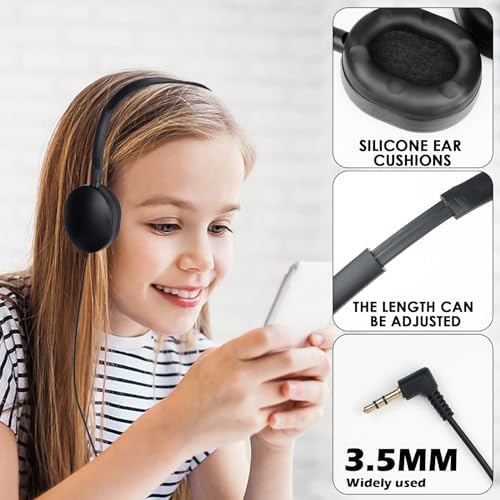 Bulk 24-Pack Kids Classroom Headphones – Durable Wired Earphones with Adjustable Headband for Enhanced Learning Environments (Black) – Ideal for Group Activities and Student Engagement