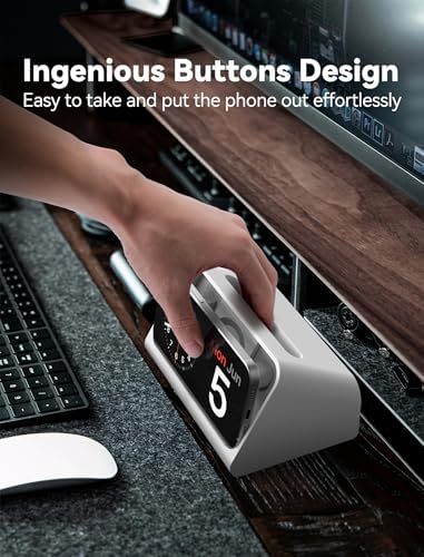 TOPGO Mag Safe Compatible i Phone 16/15 Pro Max Charging Dock – Stylish Bedside Stand with Alarm Clock Functionality, Fast Wireless Charging, Adjustable Viewing Angle, and Built-in Cable Management for a Clutter-Free Nightstand Experience