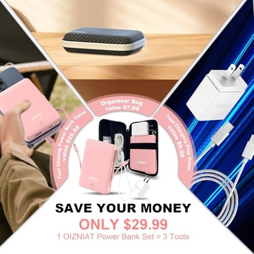 Premium 10000 m Ah Slim Portable Power Bank with Dual Built-In Cables – Fast 22.5 W Quick Charge for i Phone 11-16 & Android Devices – Ultra-Lightweight Travel Companion with 4 Outputs – Complete Charging Solution Including Wall Charger & Organizer – Versatile Compatibility for All Your Gadgets