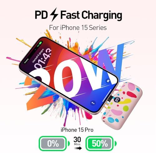 Compact i WALK 4,800 m Ah Portable Charger – High-Speed 18 W PD Power Bank with Built-in USB-C for Seamless Charging of i Phone 15/16/Pro/Max & Samsung Galaxy S25/S24/S23 – Ideal Travel Companion for On-the-Go Power Solutions