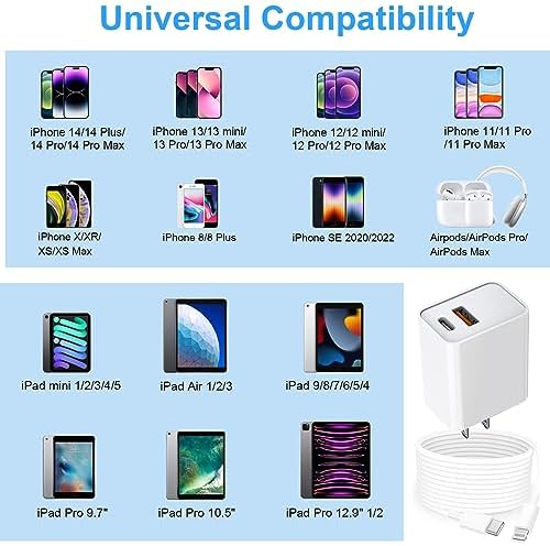 Swift Charge 20 W USB-C Charger for i Phone 15 & i Pad – 6 FT Cable Included – Rapid Power Solution for i Phone 16 Pro Max, i Pad Pro, Mini & Air – Lightweight, Durable, and Versatile Charging Block for All Your Devices – Say Goodbye to Long Wait Times with Enhanced Compatibility and Safety Features