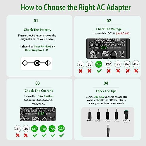 Gonine 24 V DC 1 A LED Power Supply Adapter – Universal 110-240 V AC Charger for Efficient LED Strip Lighting – Optimized for 100-1000 m A Power Needs with Enhanced Safety Features and Compact Design
