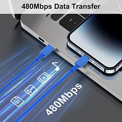 Blue Fast Charger Cable 2-Pack – 6 ft USB Type C to Lightning for i Phone 14/13/12 Pro Max, MFi Certified Charging Cord for Enhanced Speed & Compatibility – Durable Design for Everyday Use