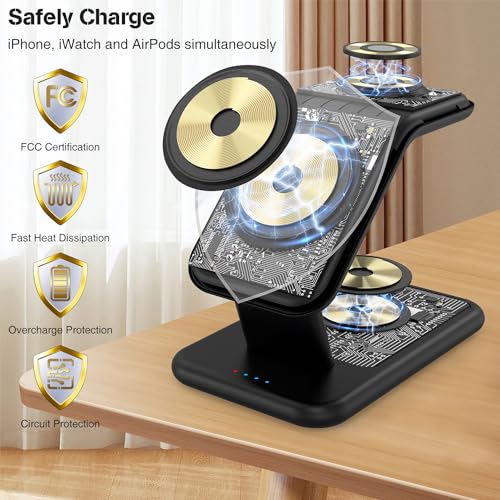 TUMABER 3-in-1 Wireless Charging Station for Apple Devices – Fast Charging Stand for i Phone 15/14/13/12/11, Apple Watch, and Air Pods – Clutter-Free Desk Solution with 25 W USB-C Charger Included – Sleek Office Accessory for Enhanced Device Management