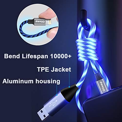 Illuminate Your Charging Experience: MFi Certified 6 ft LED Light Up Lightning Cable for i Phone 14/13/12/11/11 Pro/Max/XS/XR/X/6/7/8 – Fast Charging & High-Speed Data Sync in Vibrant Purple – Optimal Durability & Enhanced Compatibility for Effortless Connectivity
