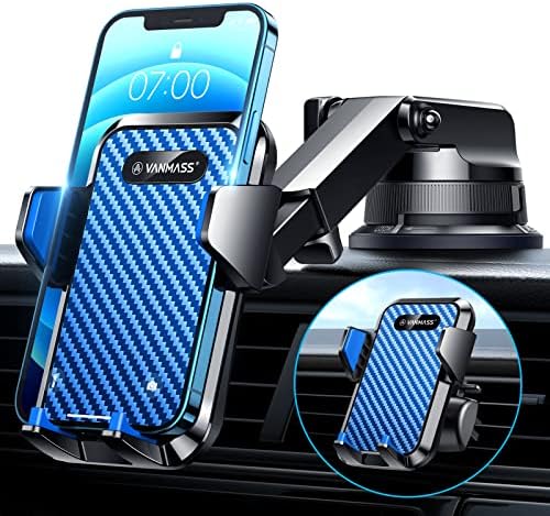 VANMASS 2024 Enhanced Universal Phone Holder – Super Suction Cup Mount for Car Dashboard, Window & Vent – Securely Fits i Phone 15 Pro Max, 14, 13 & More – Hands-Free Vehicle Cradle with 360-Degree Rotation – Sleek Blue Design for Ultimate Convenience and Safety
