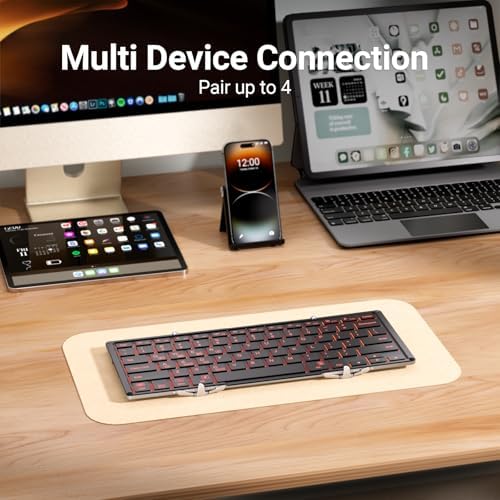 Experience Ultimate Portability with the i Clever BK05 Backlit Foldable Keyboard – Wireless Bluetooth Multi-Device Companion for i Pad, Tablet, Laptop, and Smartphone – Rechargeable, Lightweight Design for Effortless Travel and Enhanced Productivity