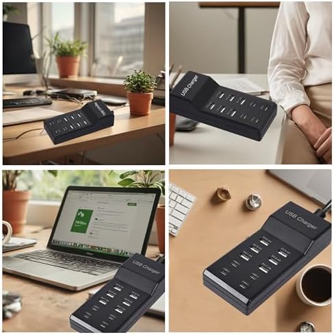 10-Port USB Charging Station – Fast Charging Dock with 6 USB-A & 4 USB-C Ports for Phones, Tablets, and Smartwatches – Sleek White Multi-Device Charger for Home and Office Efficiency