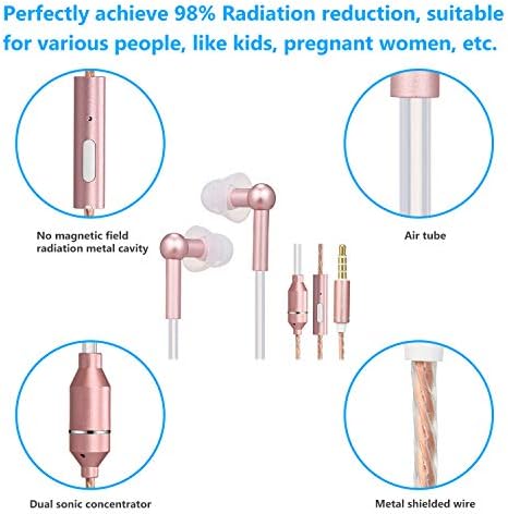 Docooler EMF-Free Air Tube Earbud Headphones – Stylish Rose Gold In-Ear Stereo Earphones with Microphone, Volume Control & Broad Smart Device Compatibility for Enhanced Sound Quality and Health Safety