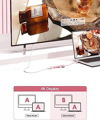 LENTION 4 K HDMI USB C Hub – Multiport Adapter with 3 USB-A Ports, USB-C Data Port, and 100 W PD Charging for Mac Book Pro/Air, i Phone 15 Pro/Pro Max, Surface, and Chromebook – Stylish Rose Gold Design for Seamless Connectivity and Enhanced Productivity