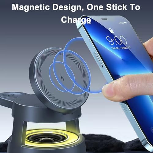 Ultimate 5-in-1 Wireless Charging Station with Bluetooth Speaker & Adjustable Night Lamp – Fast Mag Safe Charger for i Phone, Apple Watch Ultra, and Air Pods – Your All-in-One Solution for Seamless Device Charging and Enhanced Audio Experience