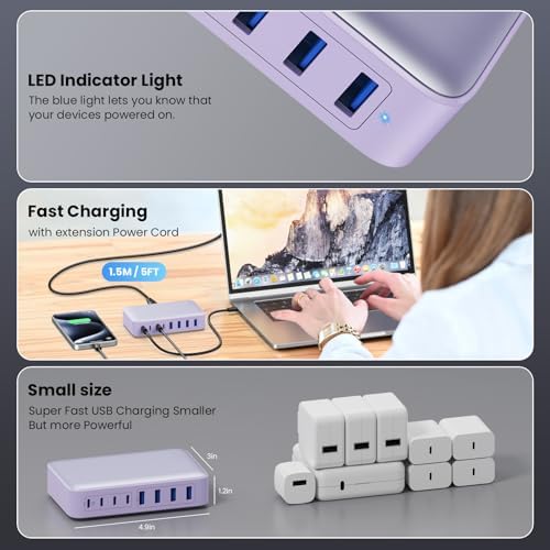 200 W Ga N III USB C Charging Hub – 6-Port Fast Charging Station for Laptops and Devices – PD 65 W Compatible with Mac Book Pro, i Pad, i Phone 15/16, Galaxy S23/S24, Steam Deck & More – Ultimate Universal Charger for Home, Office & Travel