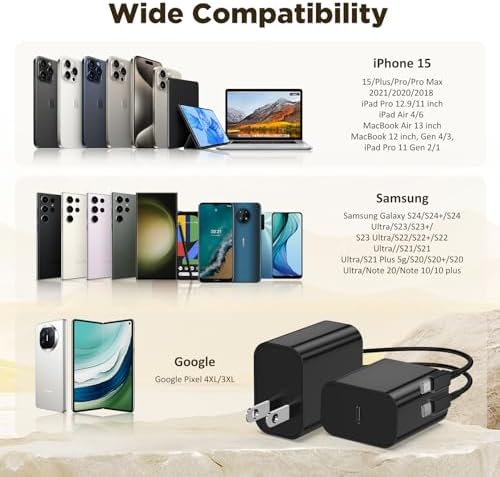 45 W Super Fast Charger Pack for Samsung Galaxy: Dual USB-C Wall Adapters with 6/10 FT Cables for Enhanced Power Delivery and Compatibility – Ideal for S23 Ultra, S22, and Note 10 Plus Devices – Rapid Charging Solutions for Busy Lifestyles