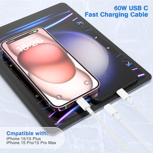 Ultra-Fast 40 W Dual-Port USB-C Charger with 4 Premium 6 FT Cables | Perfect for i Phone 16/15 Pro Max, i Pad Pro & Samsung S24 | Compact, Travel-Ready Design for Effortless Charging | Experience Rapid Power Delivery & Versatile Compatibility for All Devices