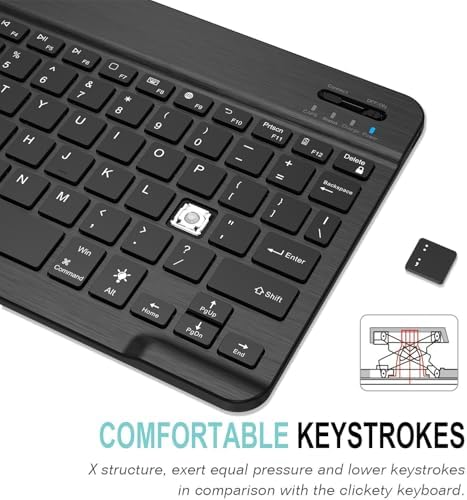 Ultra-Light Slim Backlit Bluetooth Keyboard – 7 Color Customizable Lights, 6-Month Rechargeable Battery, Multi-Device Compatibility for i OS, Android, Windows Tablets & Smartphones – Perfect for On-the-Go Productivity
