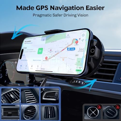 Experience Effortless Charging with the Auto-Clamping Wireless Car Charger and Phone Holder – 15 W Qi Fast Charging for i Phones and Galaxy Devices, Perfect for Navigation and Hands-Free Use – Sleek Design and Enhanced Compatibility for All Smartphones