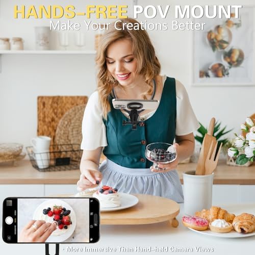 Beviliu Hands-Free Magnetic Neck Phone Holder for Seamless Content Creation – Ideal for Vloggers, Chefs, and Adventurers | Compatible with i Phone 12-16, Android, Go Pro, and Insta360 | Lightweight Adjustable Chest Strap for Comfort and Stability During POV Video Filming