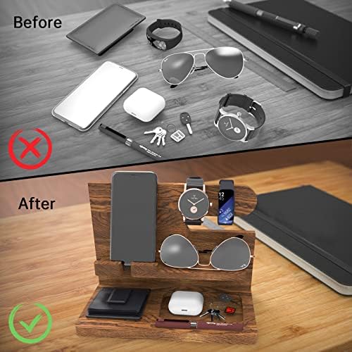 Birthday Gifts for Men – Husband & Dad Nightstand & Desk Organizer – Wood Phone Docking Station – Enhanced Compatibility and Speed