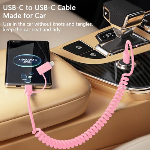 Transform Your Charging Experience with 60 W Dual-Coiled USB-C & Lightning Cable Set – MFi Certified, Fast 60 W Power Delivery, Compact 1.4 FT & Extended 6.6 FT Options, Stylish Pink Design for Enhanced Functionality and Durability
