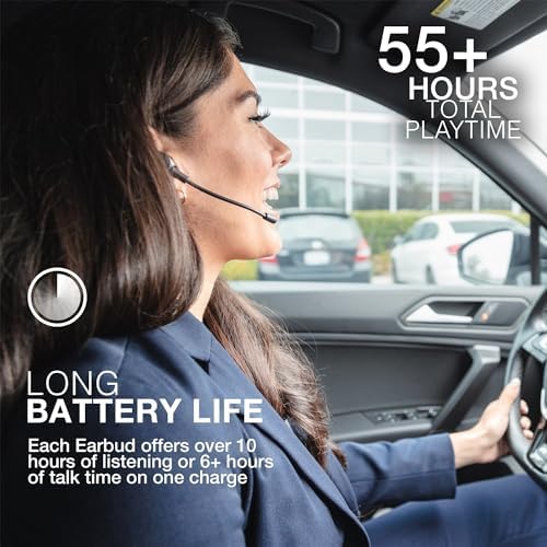 JLab Work Buds: Premium In-Ear True Wireless Headset with Detachable Noise-Canceling Boom Mic, 55+ Hours Playtime, Bluetooth Multipoint Connectivity, and USB-C Charging Dock for Ultimate Versatility and Comfort