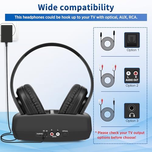 Unleash the Power of Sound with Wallar Ge Long-Range Wireless Over-Ear Headphones – Effortless Setup with RF Transmitter, 100 Ft Wireless Freedom, and 20-Hour Rechargeable Battery Life for Uninterrupted Entertainment – Luxurious Comfort in Sleek Black/Red Design, Compatible with All TV Brands for an Immersive Audio Experience