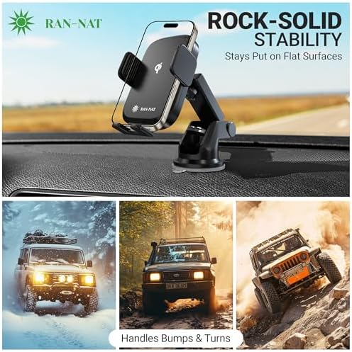 15 W Qi Wireless Car Charger with Auto-Clamping Technology – Versatile 3-in-1 Phone Mount for Dashboard, Windshield, or Air Vent – 360° Rotating Holder for i Phone, Samsung, LG & Motorola – Fast Charging Solution for All Compatible Devices – Enhance Your Driving Experience with Premium Convenience and Safety