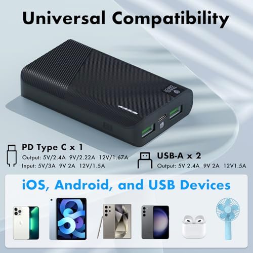 Versatile 3-Port 6000 m Ah Portable Power Bank with Built-in Flashlight and USB-C Fast Charging for i Phone & Android – Lightweight, High-Capacity Battery Pack for On-the-Go Convenience and Emergency Use