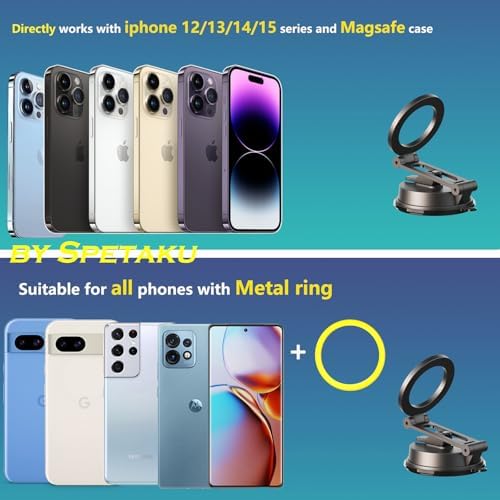 Revolutionary Magnetic Car Phone Holder for Magsafe i Phone 12-16 Series | 360-Degree Rotating Dashboard & Windshield Mount | Universal Cellphone Cradle with Foldable Alloy Design | Dual Vacuum & Adhesive Mounting for Ultimate Stability and Hands-Free Navigation