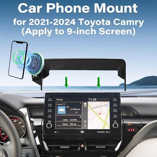 Car Phone Holder for Toyota Camry 2021 2022 2023 2024 Accessories Apply to 9 Inch Touch Screen 15W Fast Wireless Charger Screen Fixed Clip Cell Phone Mount Hands-Free 360 Degree Rotation – Enhanced Compatibility and Speed
