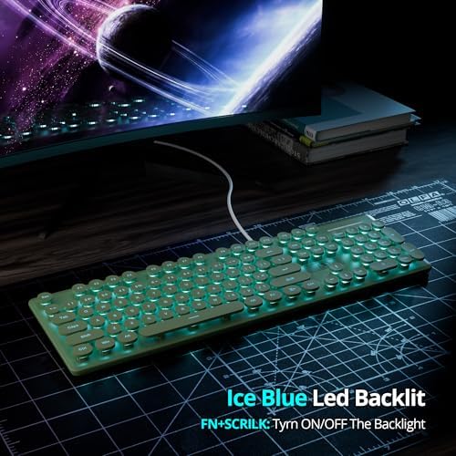 Elevate Your Workspace with the Fogruaden Retro Typewriter Keyboard – Stylish Full-Size USB Design, 104 Round Keys, and White LED Backlighting for Effortless Night Use, Ergonomic & Silent Membrane Keys Perfect for Windows PC and Laptops, Ideal for Writers and Gamers Seeking a Unique Vintage Touch