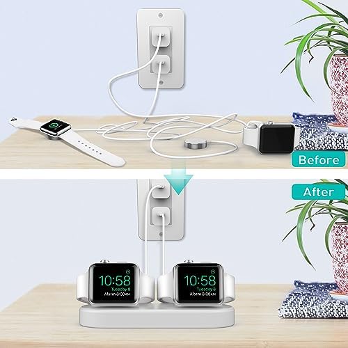 Delidigi Premium Dual Charger Stand for Apple Watch: Fast, Stylish, and Compatible with All Series (Ultra 2, SE, 1-10) – High-Quality Silicone Dock for Simultaneous Charging of Two Smartwatches, Perfect for Home or Travel Use