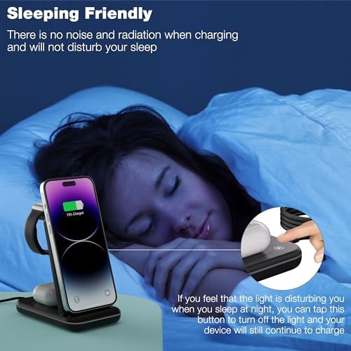 Ultimate 3-in-1 Wireless Charging Station for i Phone, Apple Watch, and Air Pods – Fast Charge with Ergonomic Design, Enhanced Compatibility, and Safety Features for Home, Office, and Travel Use